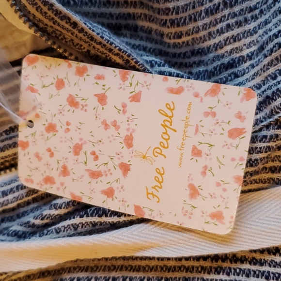 NWT Free People indigo cotton belted striped pants sz 0 small - Picture 6 of 11